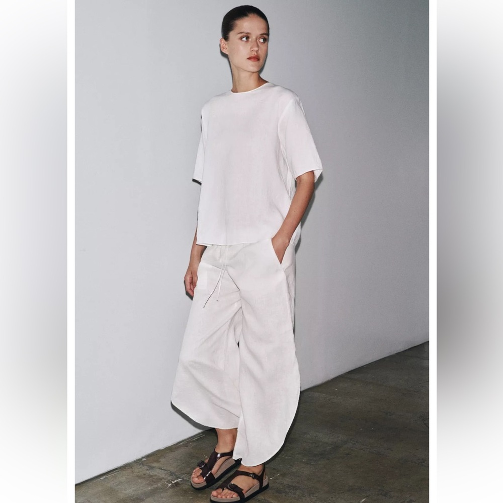 NWT - ZARA 100% LINEN PANTS WITH VENTS